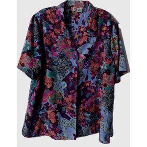 Maggie Sweet Womens Blouse Size 2x Floral Button Up Short Sleeve